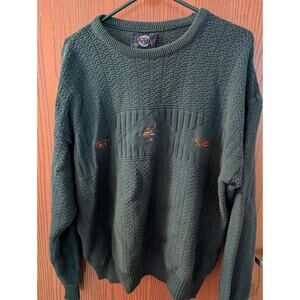 Vintage 80s 90s Janzen Golf Themed Knit Sweater Hunter Green Men’s Large USA